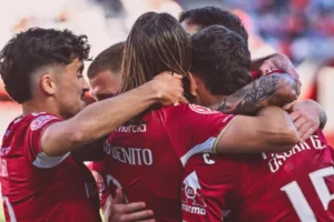 Los jugadores del Real Murcia festejan un gol FOTO: Real Murcia C.F.